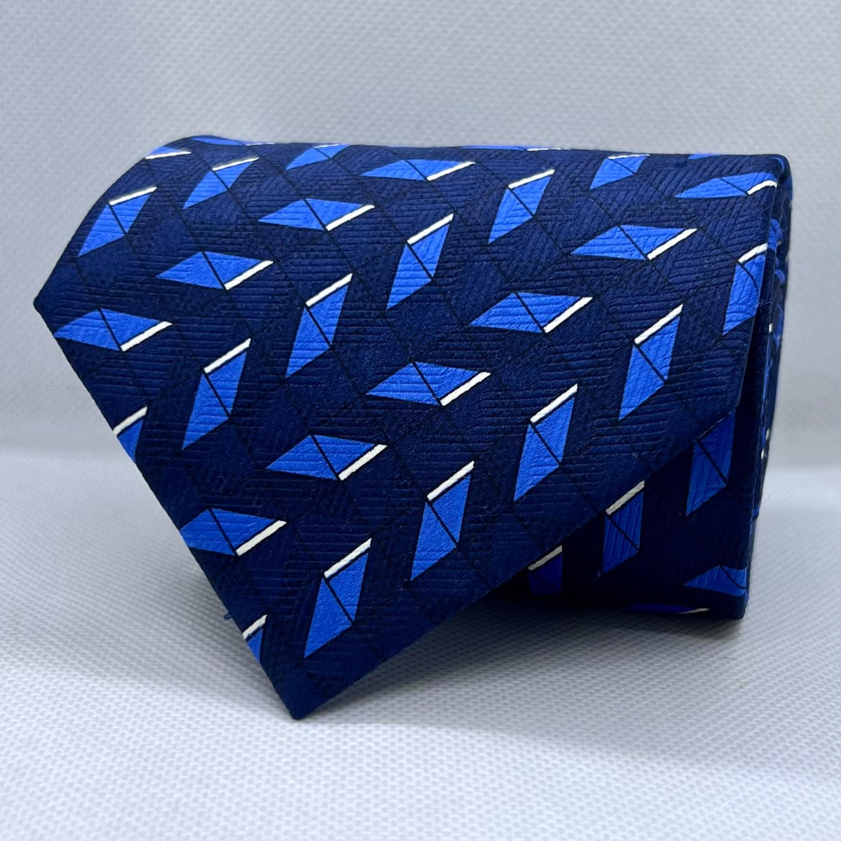 Blue Geometric Broad Polyester Tie