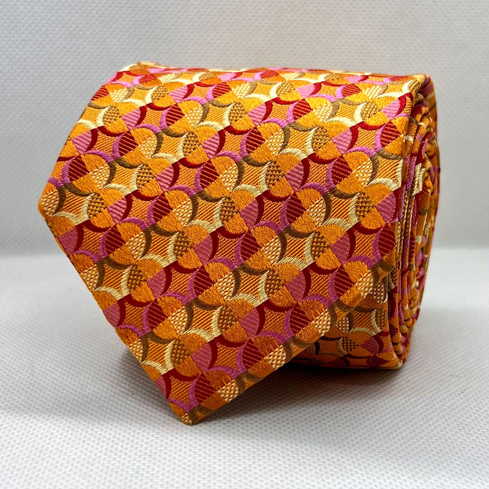 Orange Pink Circular Silk Tie