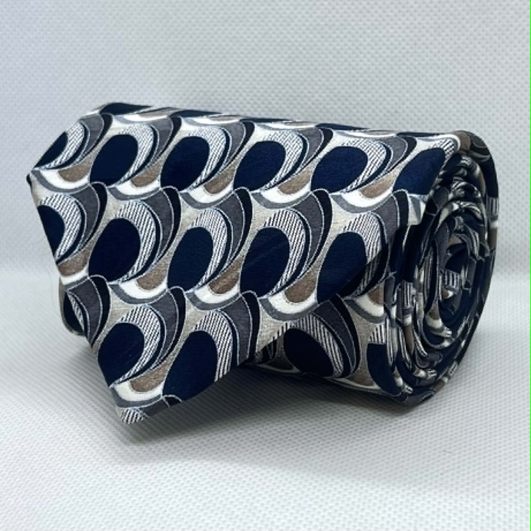 Silver Navy Abstract Pattern Broad Silk Tie