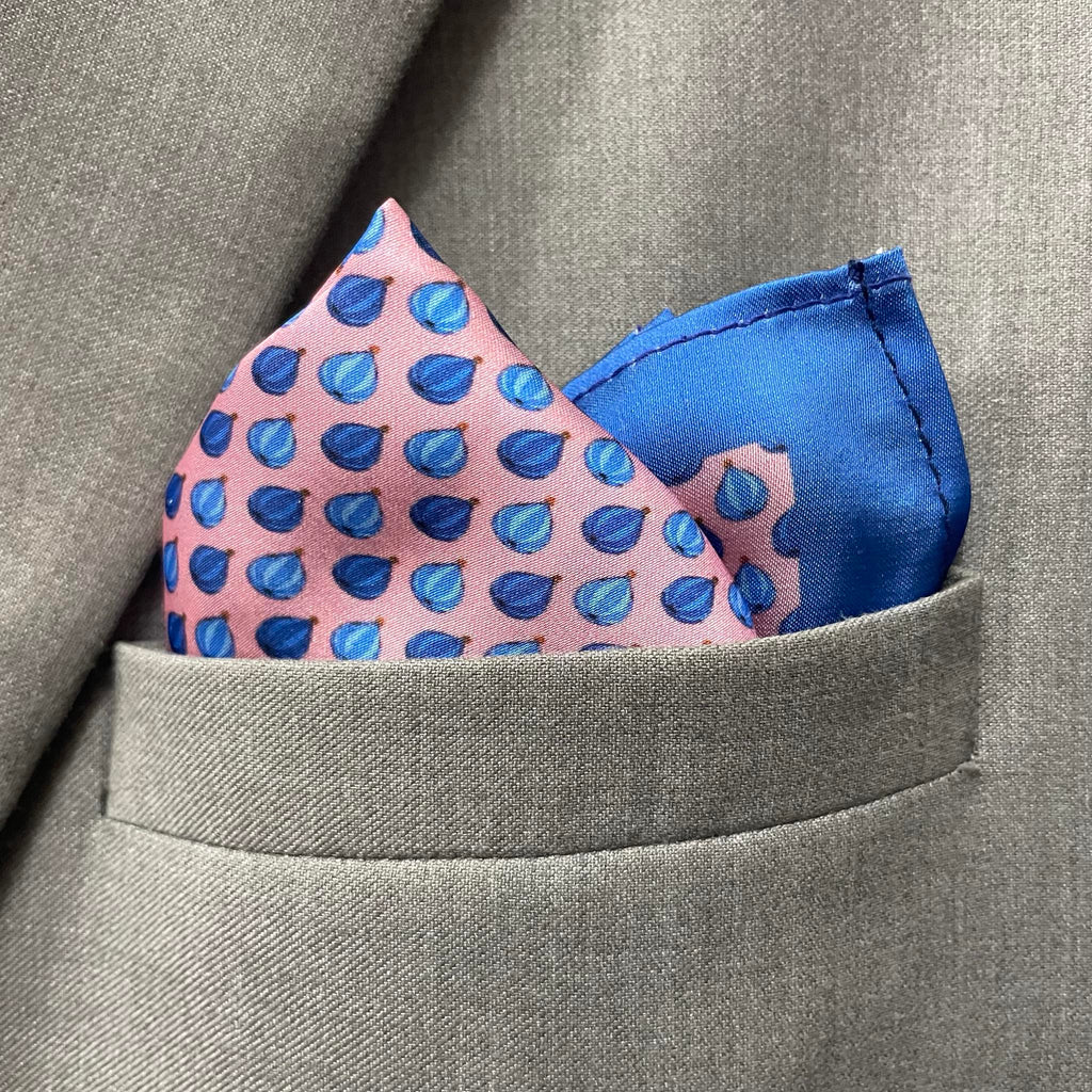 14 by 14 inches Blush Pink & Cobalt Hot Air Balloon Print Border Pocket Square