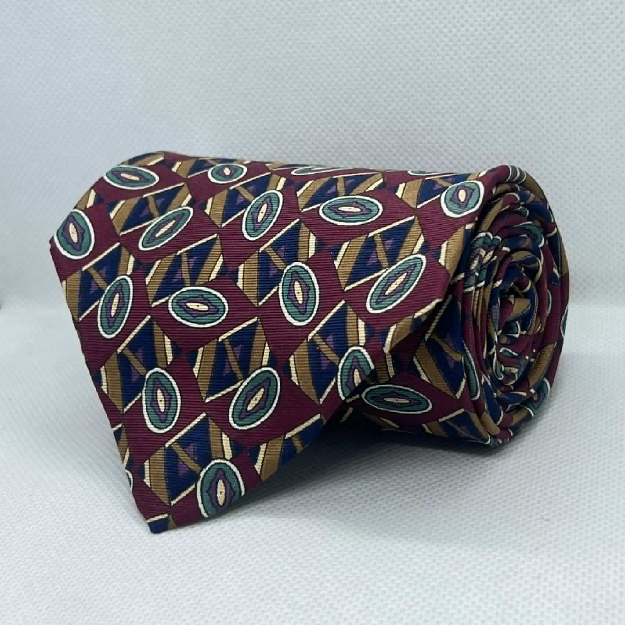 Burgundy Abstract Oval Broad Silk Tie
