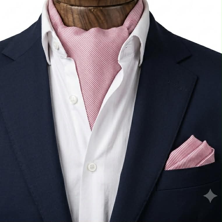 Red and White Textured Silk Cravat & Pocket Square Set