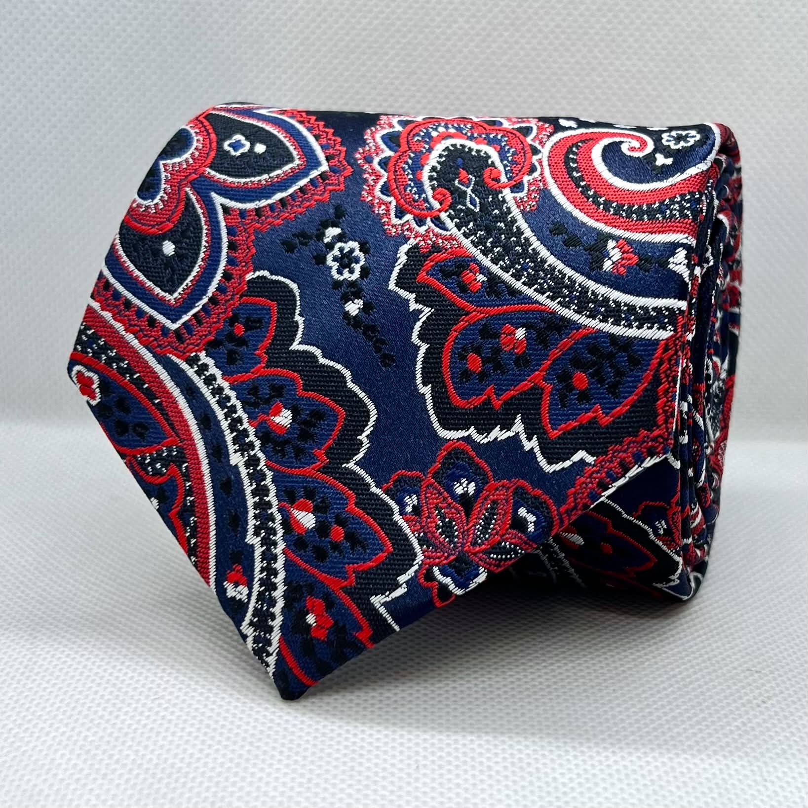 Blue Base Red Paisley Silk Broad Tie