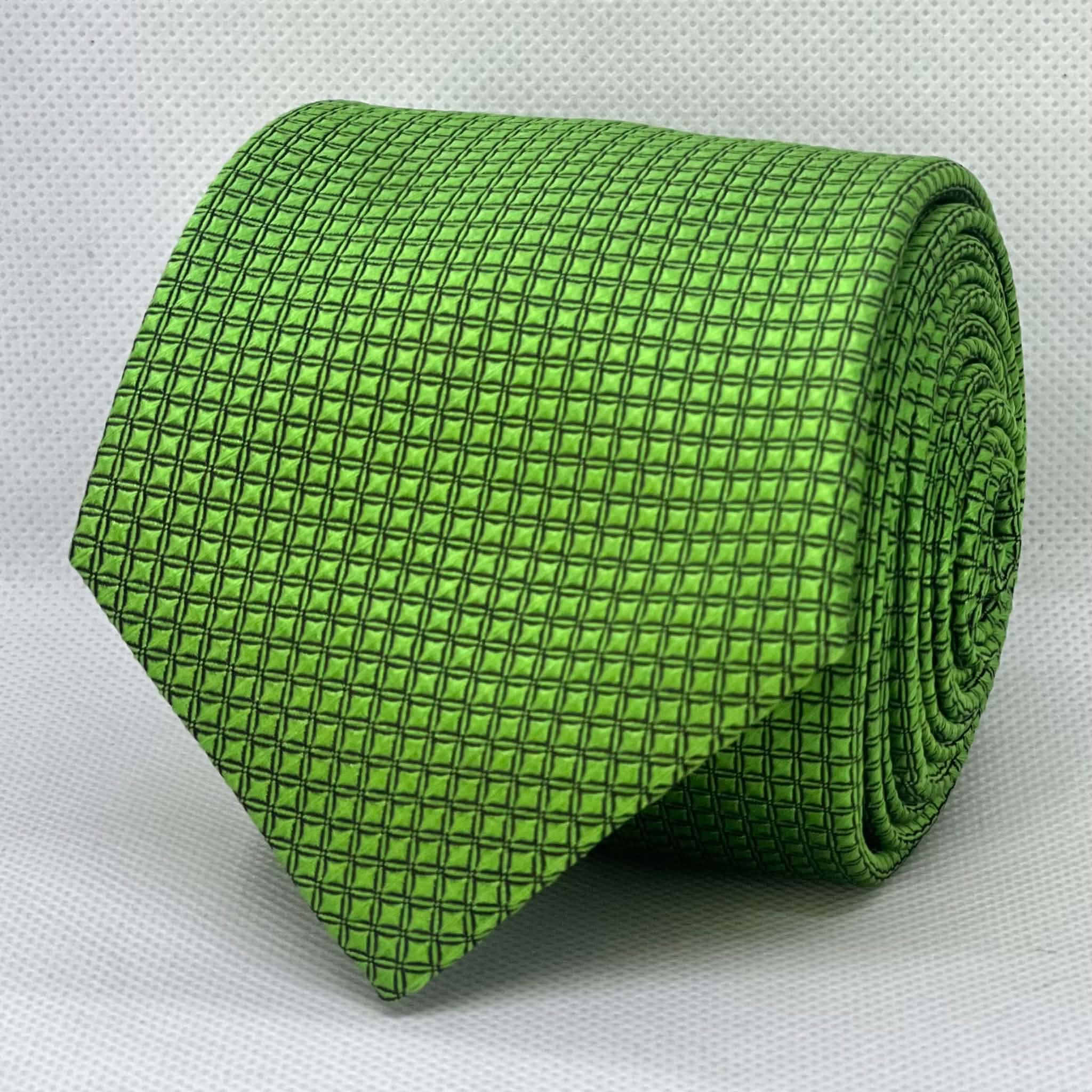 Bright Green Micro Grid Silk Tie