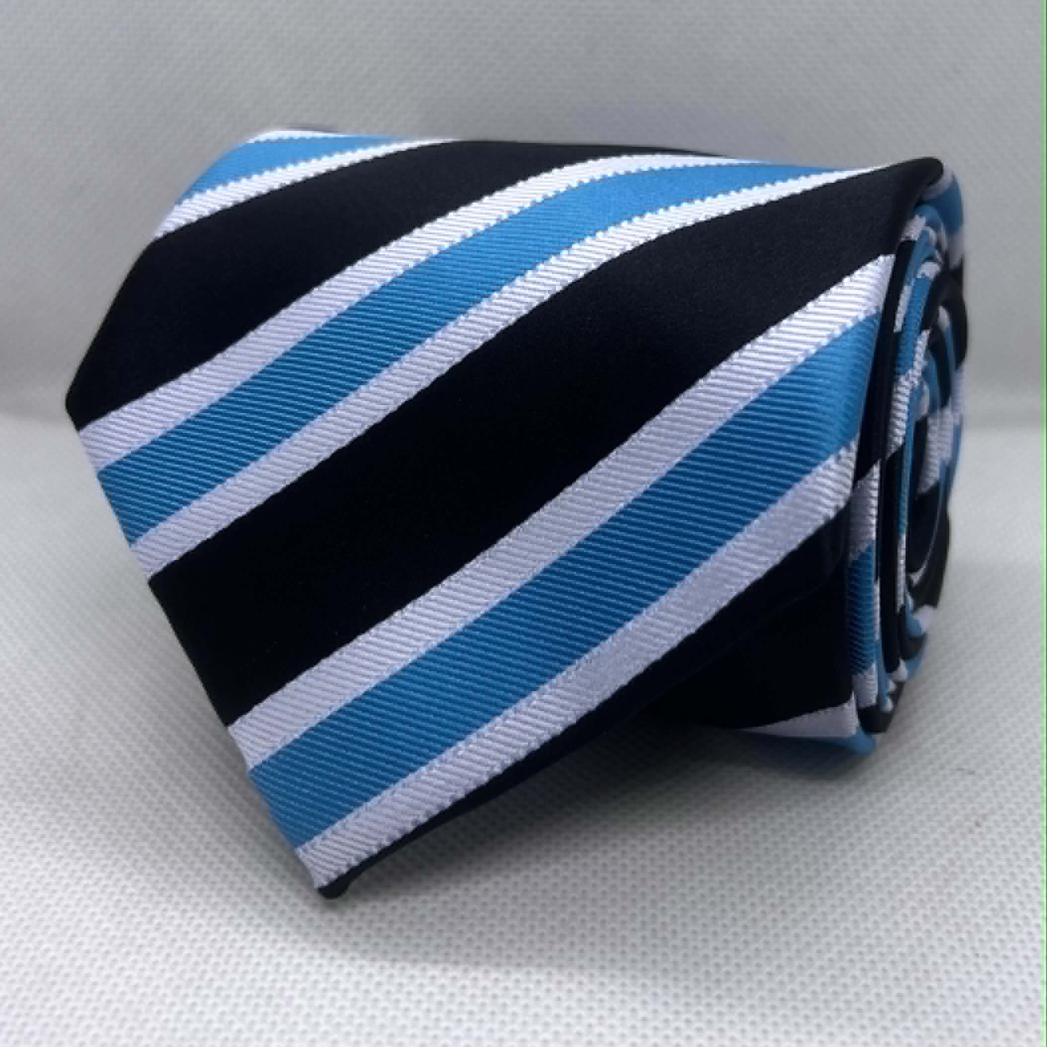 Arctic Blue Black Executive Stripe Polyester Necktie