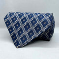 Navy Blue Geometric Grid Pattern Silk Broad Tie