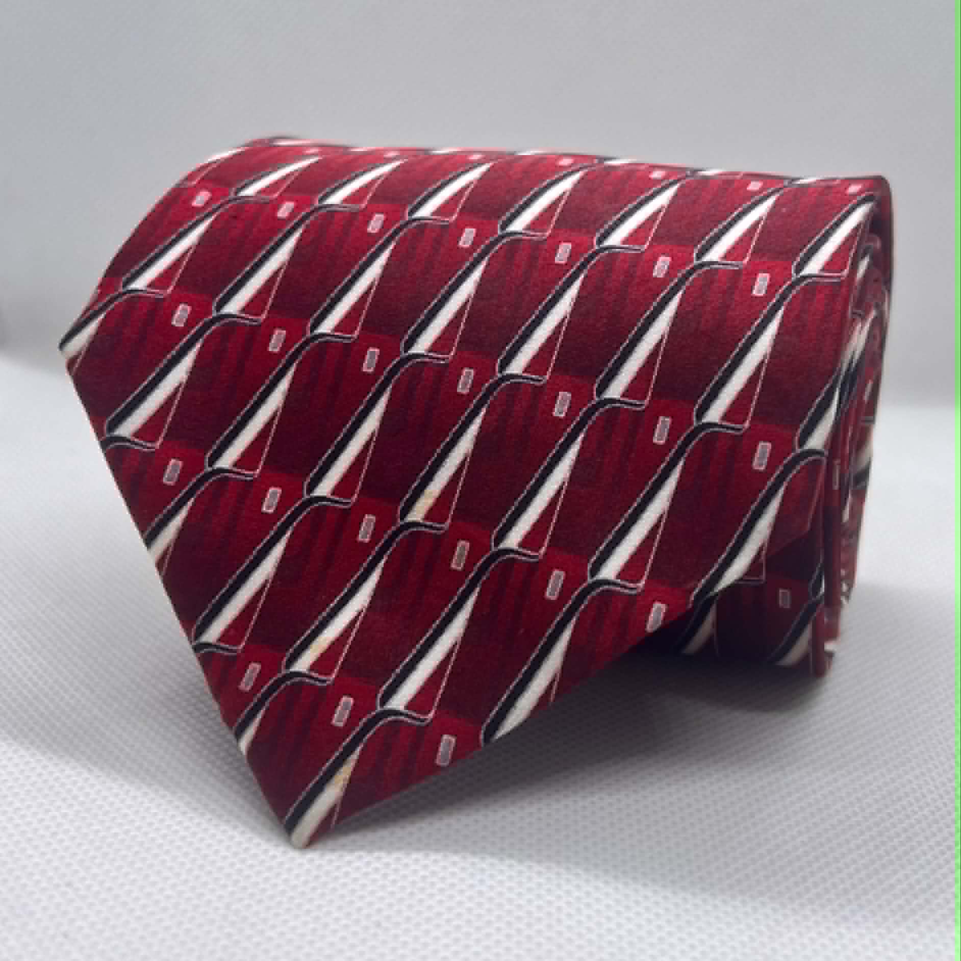 Burgundy Geometric Wave Silk Broad Tie