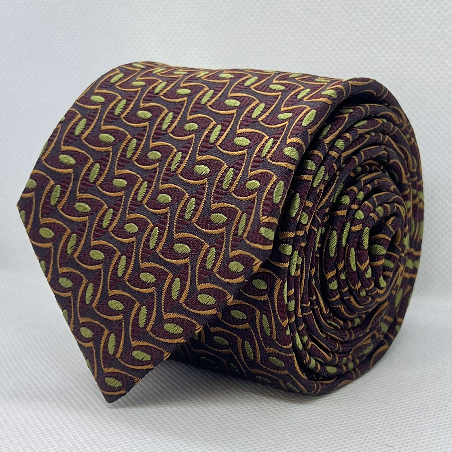 Chocolate Brown and Olive Abstract Woven Silk Tie