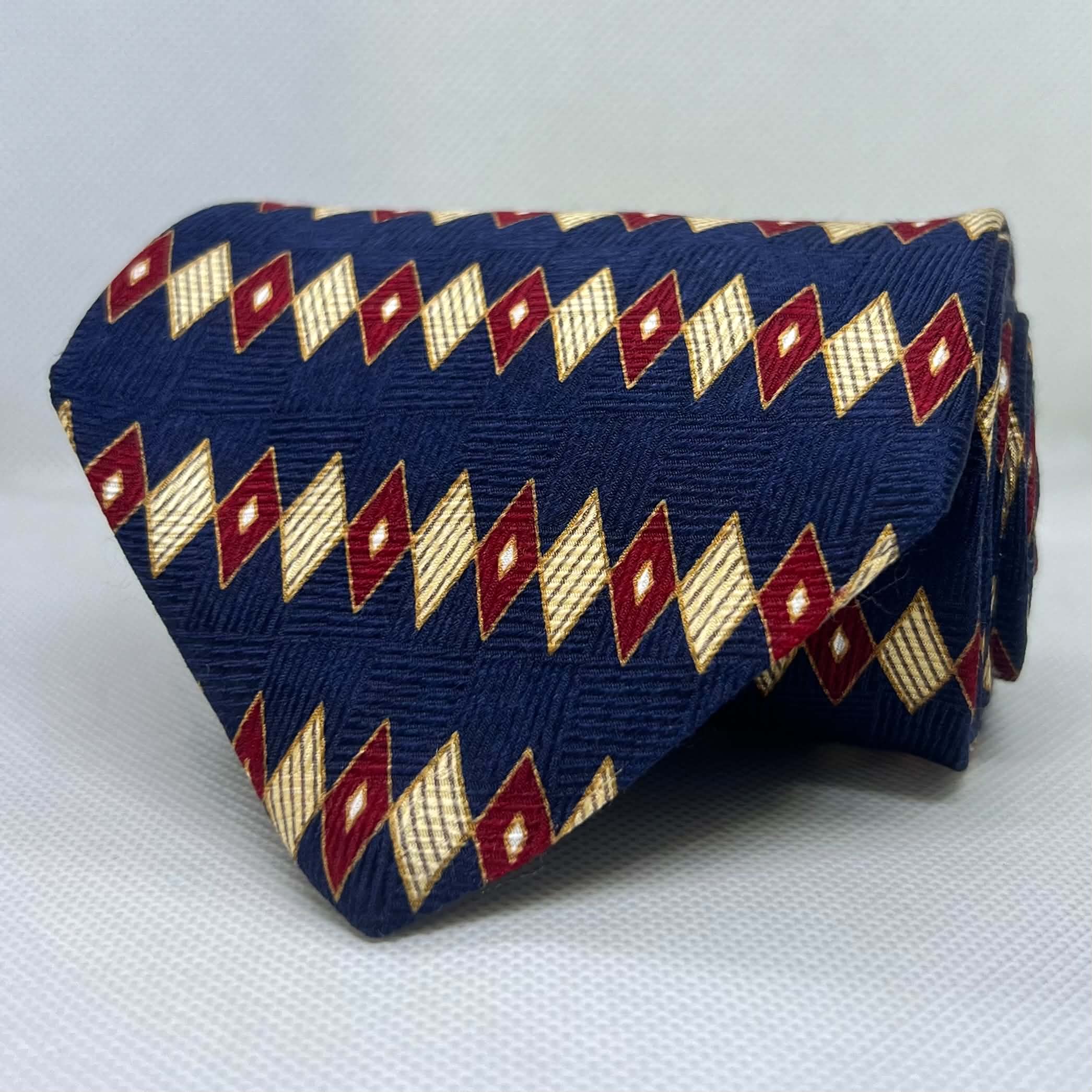 Blue Base Golden Red Daimond Boad Silk Tie