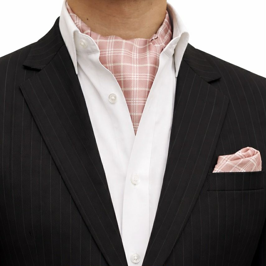Tan Checkered Formal Cravat and Pocket Square set