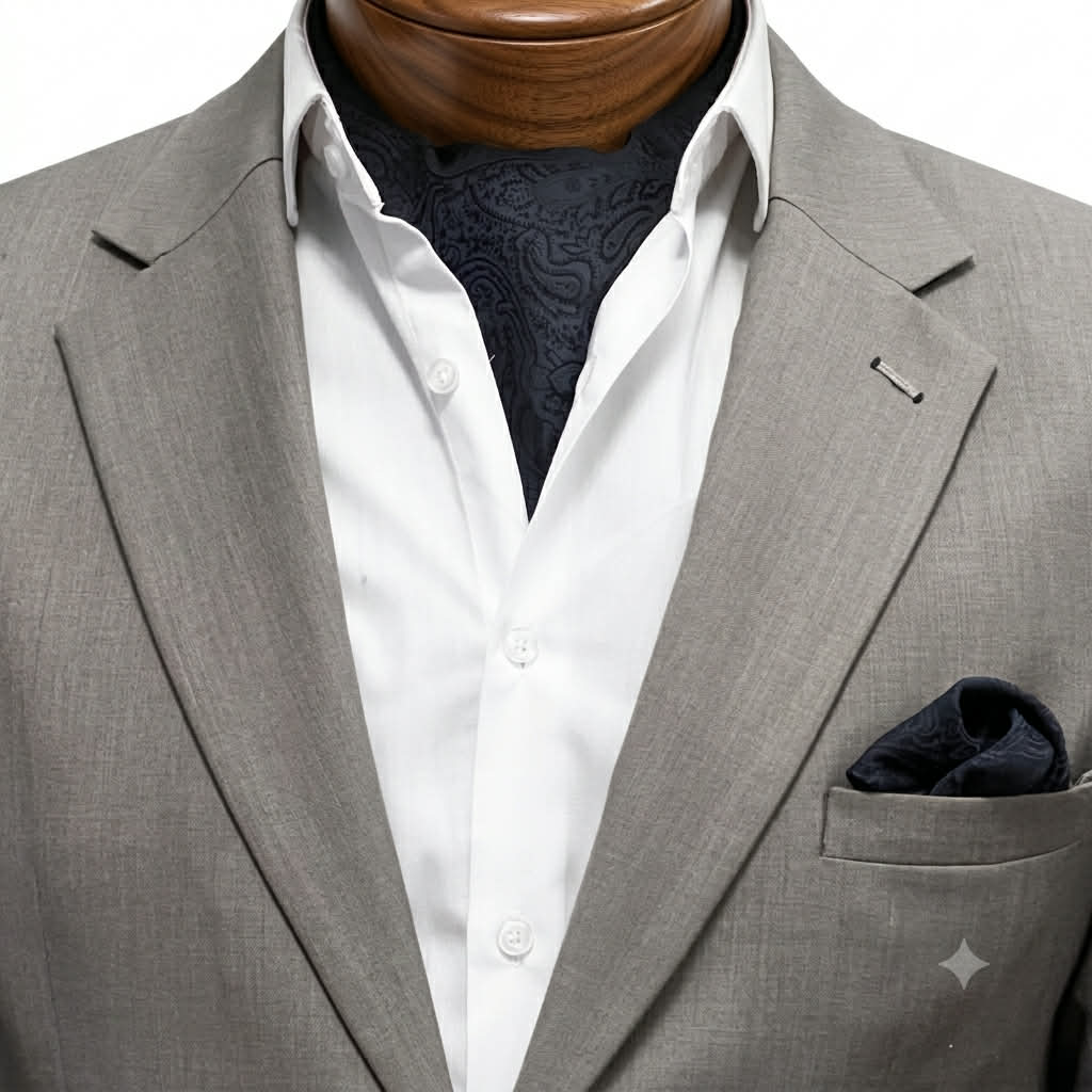 Charcoal Paisley Silk Cravat & Pocket Square Set