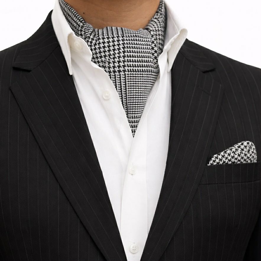 Black White Houndstooth Cravat and Pocket Square set