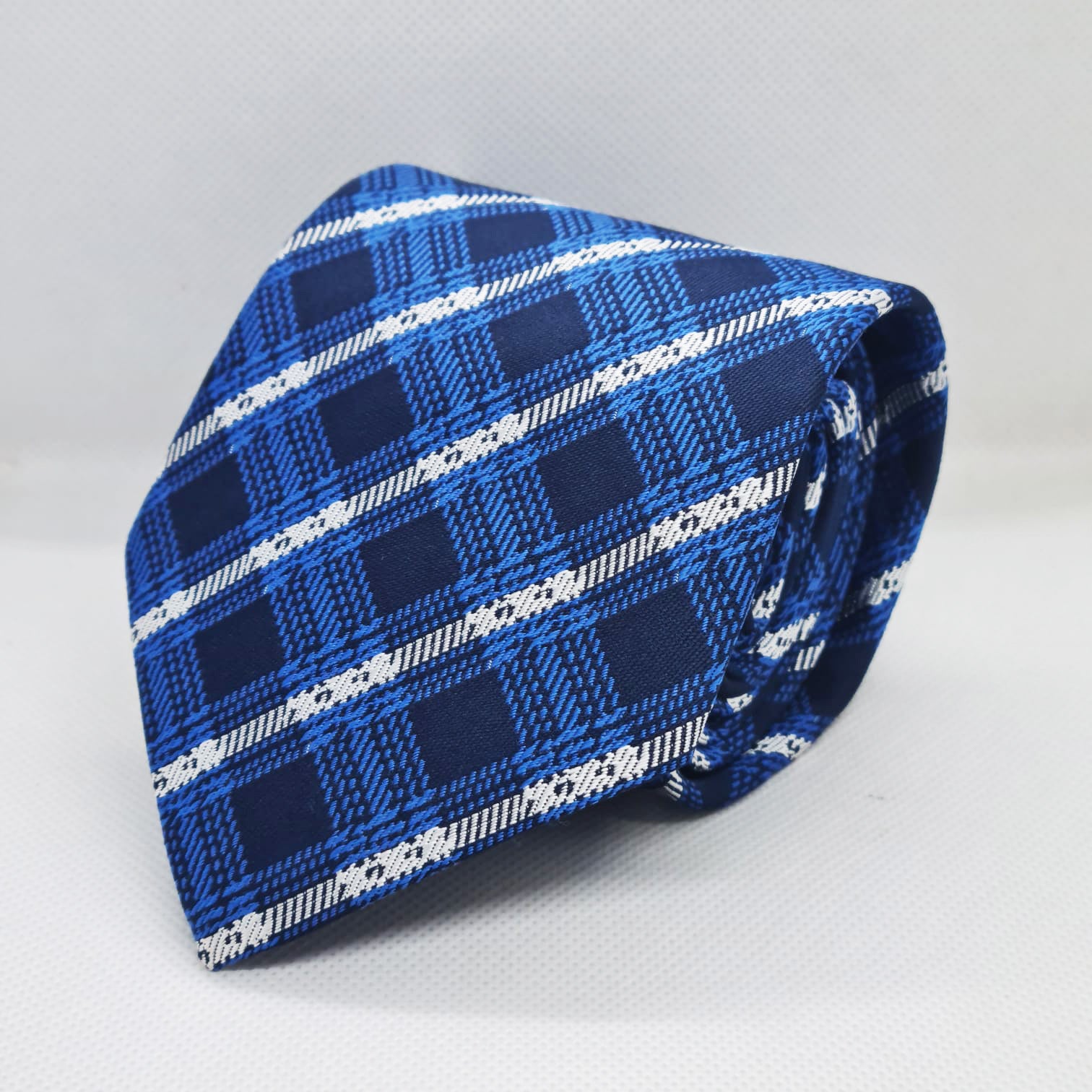 100% Polyester Blue White Crosscheck Tie