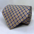Beige Navy Circular Pattern Broad Silk Tie