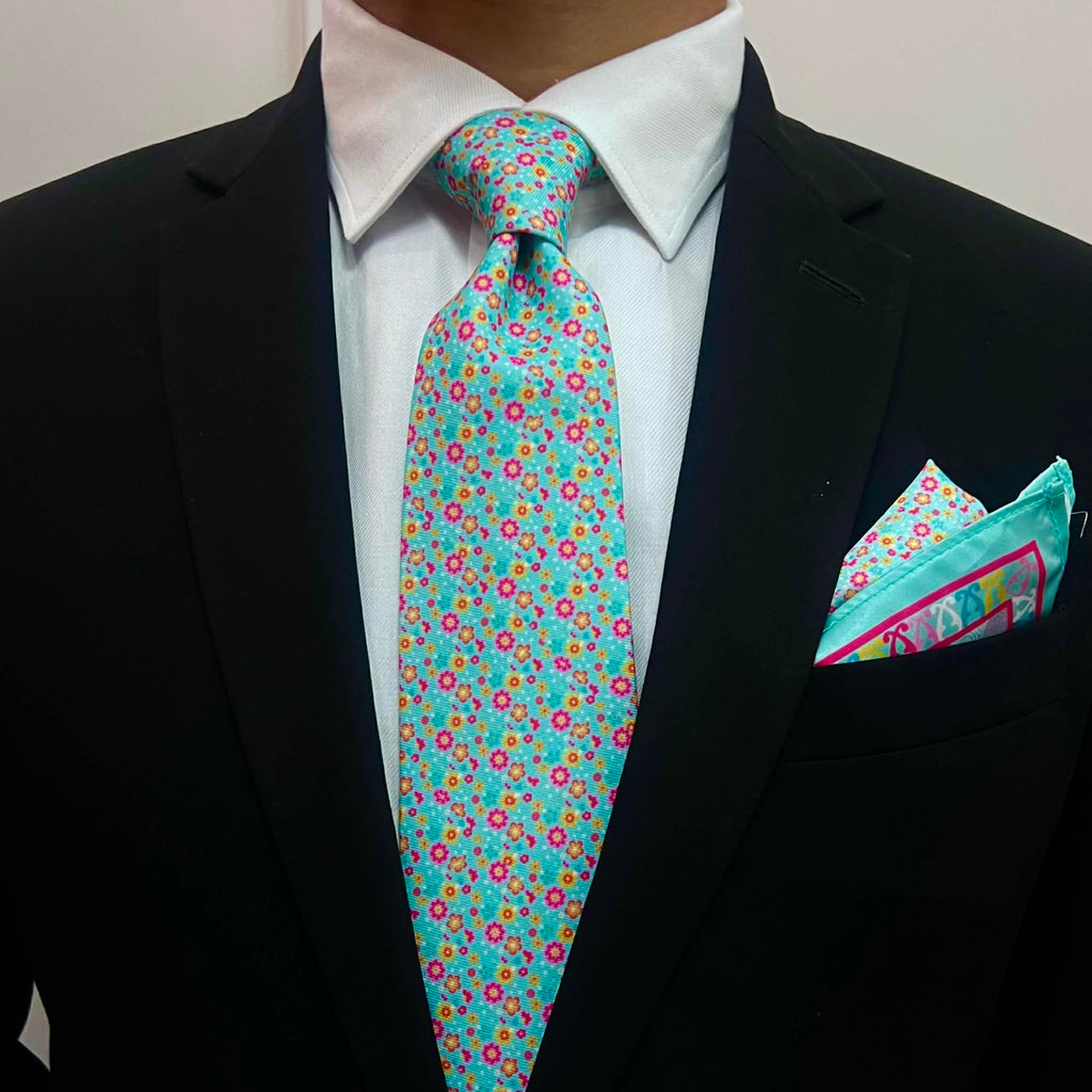 Sky Blue Mini Floral Tie Set