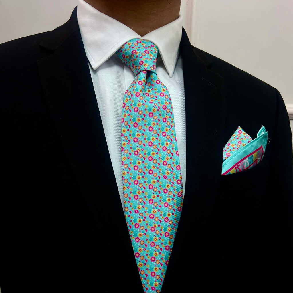 Sky Blue Mini Floral Tie Set