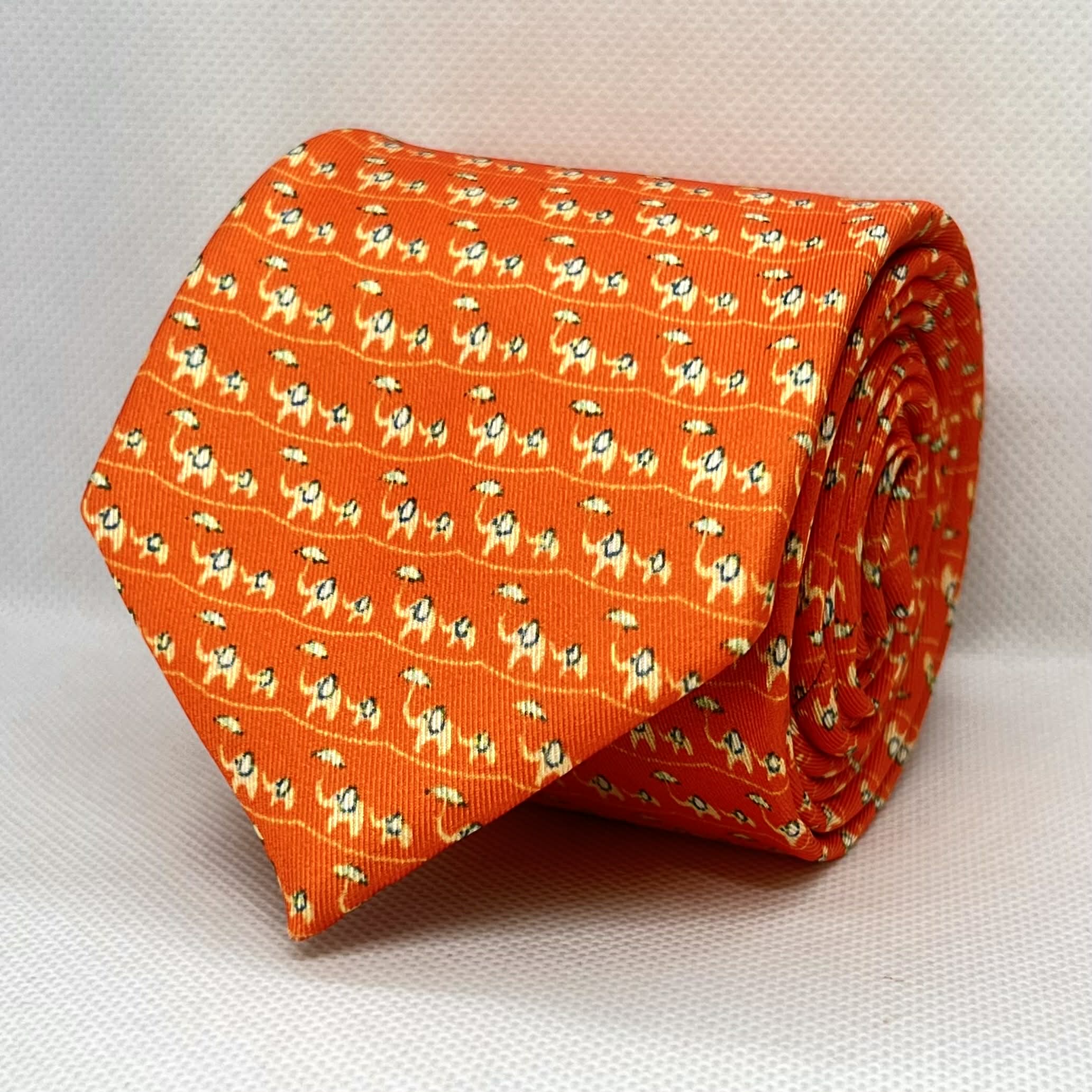 Orange Micro-Floral Polyester Tie