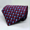 Burgundy Blue Geometric Square Broad Silk Tie
