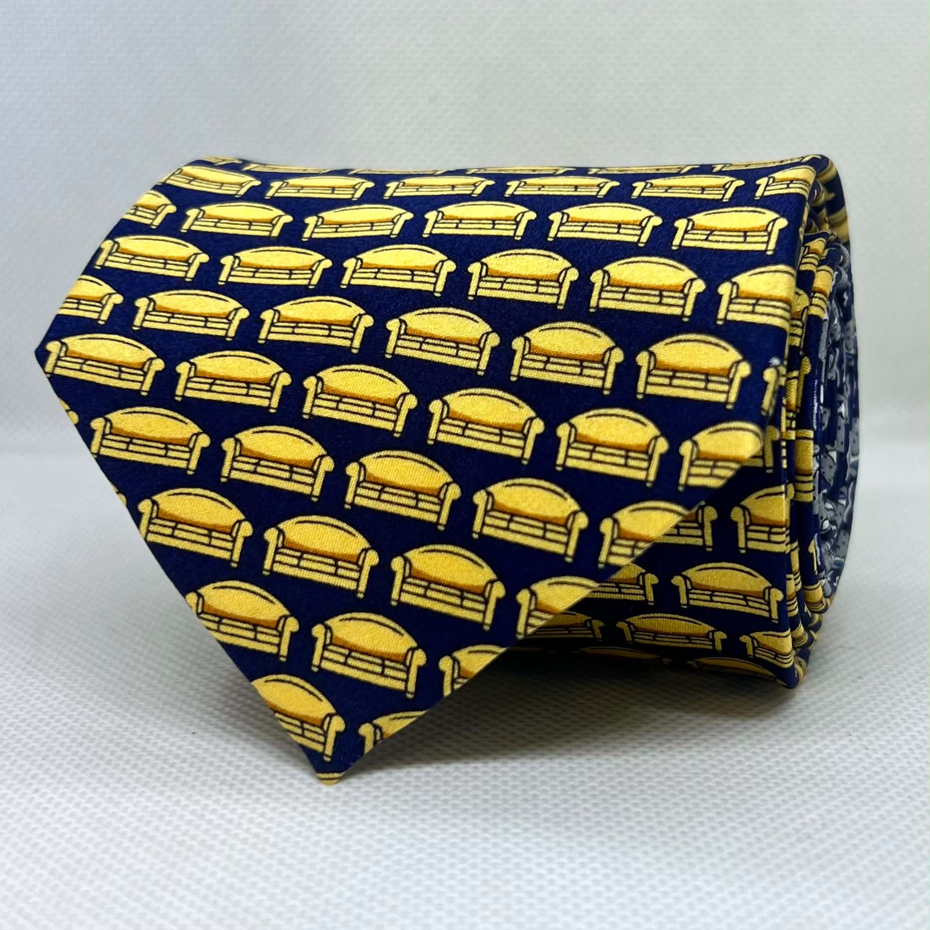 Navy Blue Base Yellow Couch Broad Silk Tie