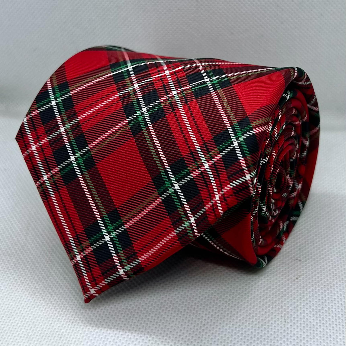 Red Base Green White Crosscheck Polyester Tie