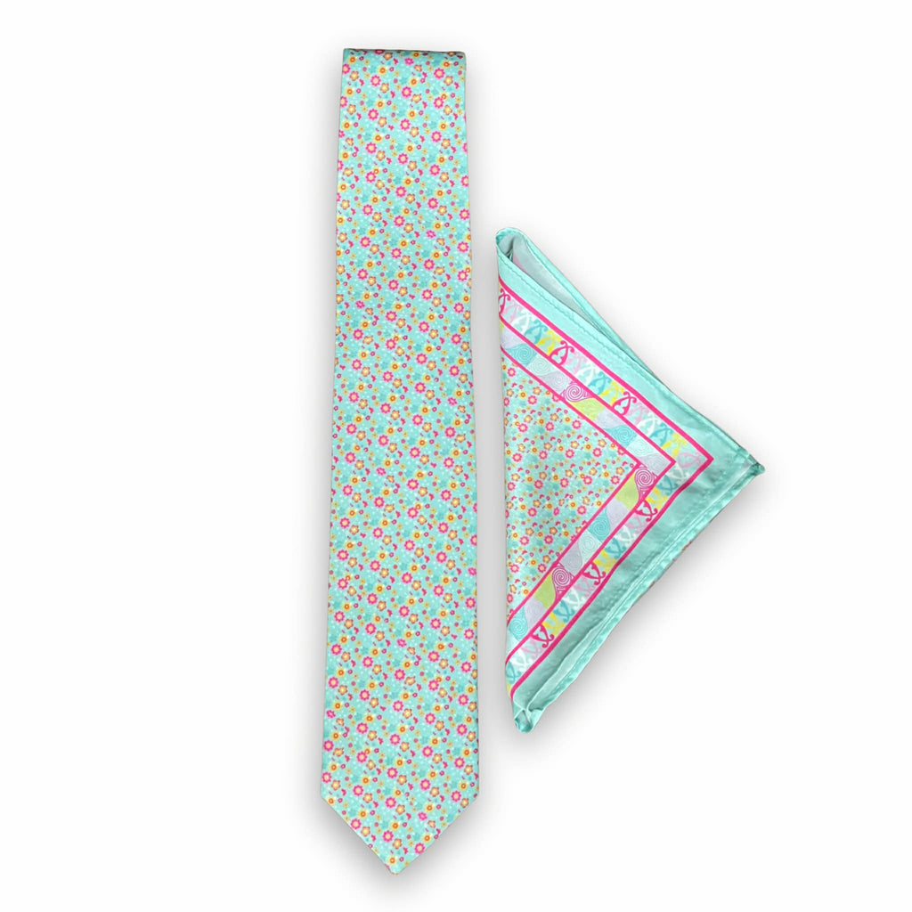 Sky Blue Mini Floral Tie Set