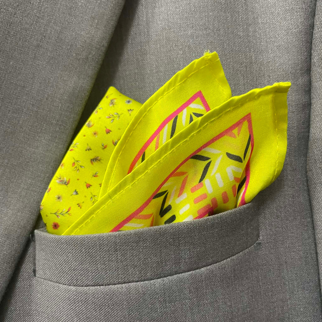 Lemon Yellow Micro-Florals Tie & Pocket Square Set