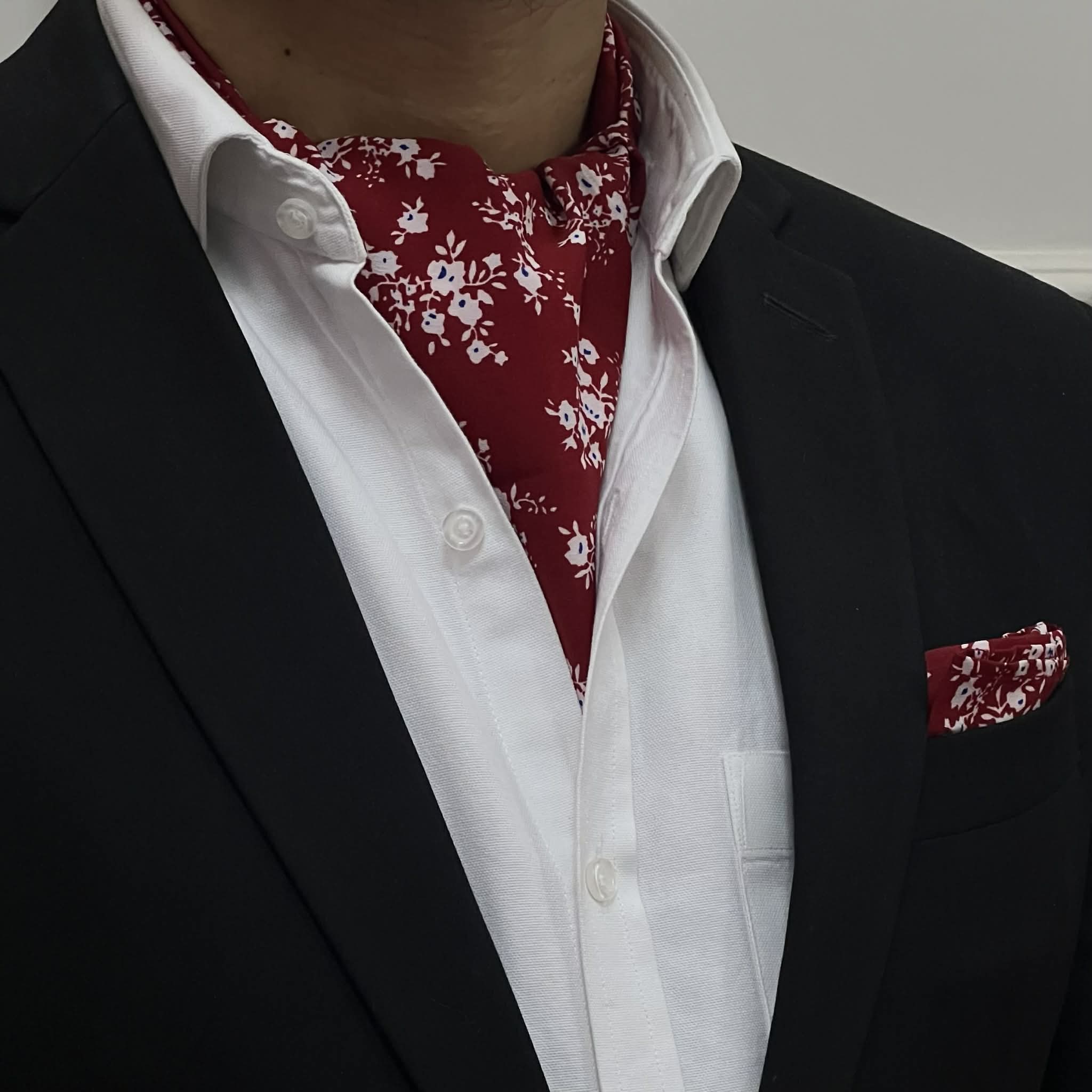 Red Floral Cravat and Pocket Square
