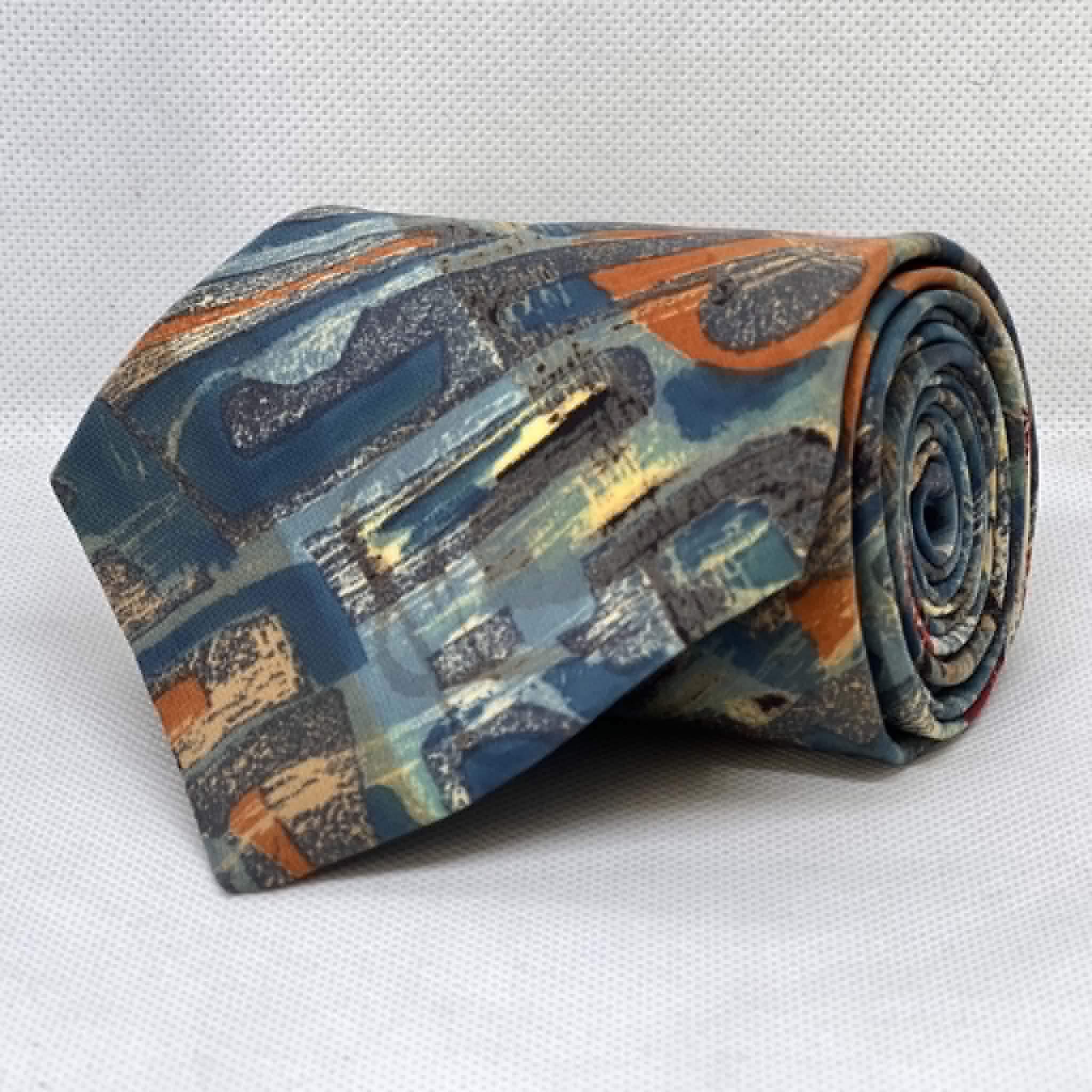 Ocean Blue & Rust Canyon Abstract Broad Silk Tie