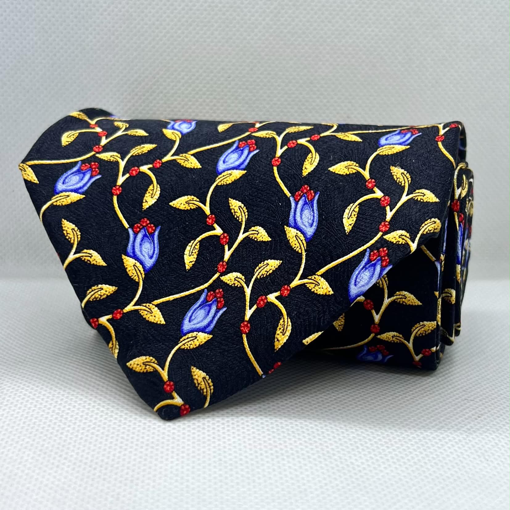 Black Base Yellow Absract Silk Broad Tie