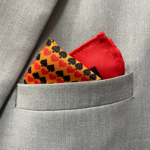14 by 14 inches Amber Orange Spade Print Border Pocket Square