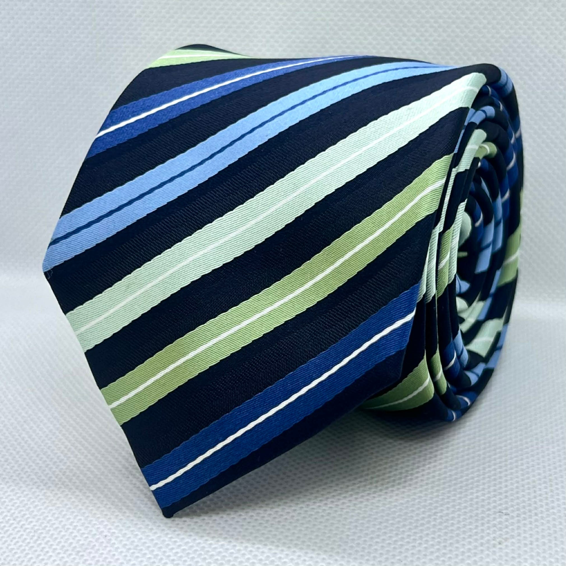 100% Polyester Navy, Sky Blue & Mint Multi-Stripe Tie