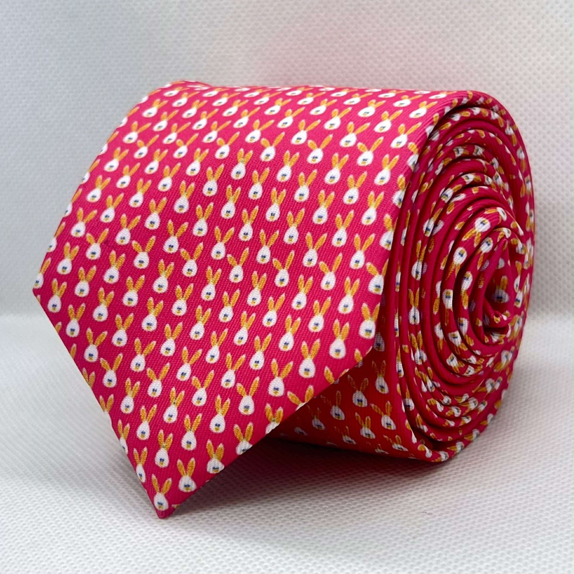 Royal Pink Bunny Tie with Pocket Square Set