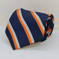 100% Polyester Dark Blue Base with Orange and Gray Stripes Tie