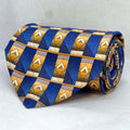 Royal Blue & Gold Architectural Geometric Broad Silk Tie