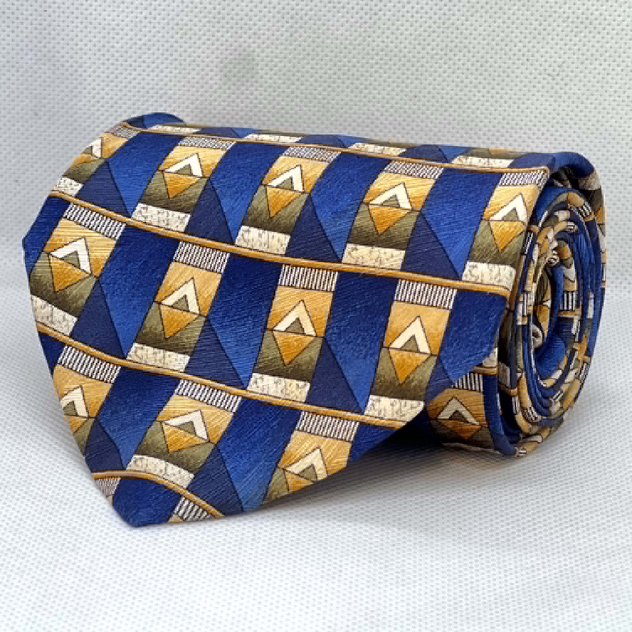 Royal Blue & Gold Architectural Geometric Broad Silk Tie