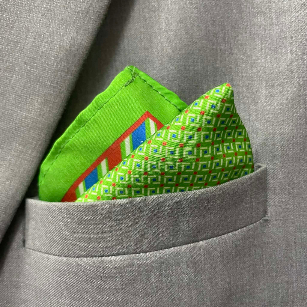 Lime Green Geometric Tie and Pocket Square Set