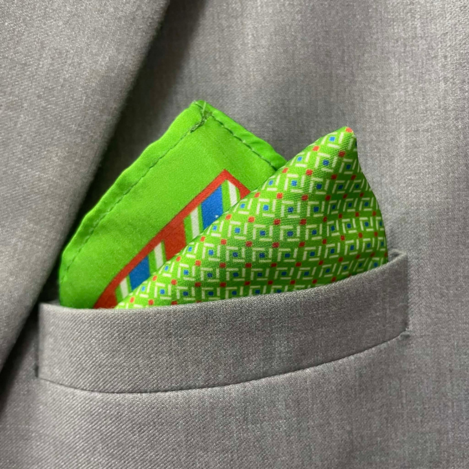 Lime Green Geometric Tie and Pocket Square Set