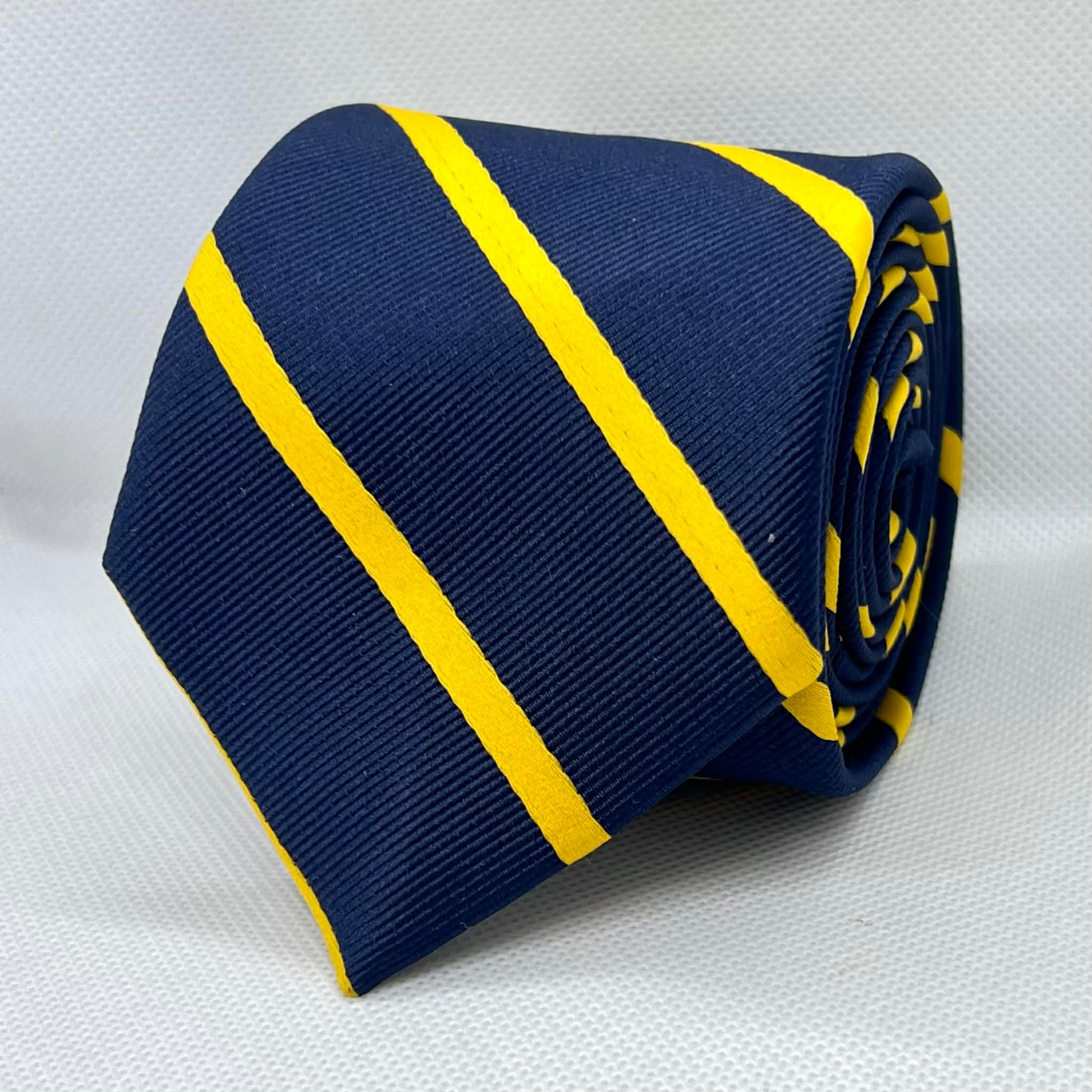 Navy & Yellow Wide Stripe Polyester Tie