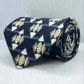 Navy Silver Geometric Broad Silk Tie