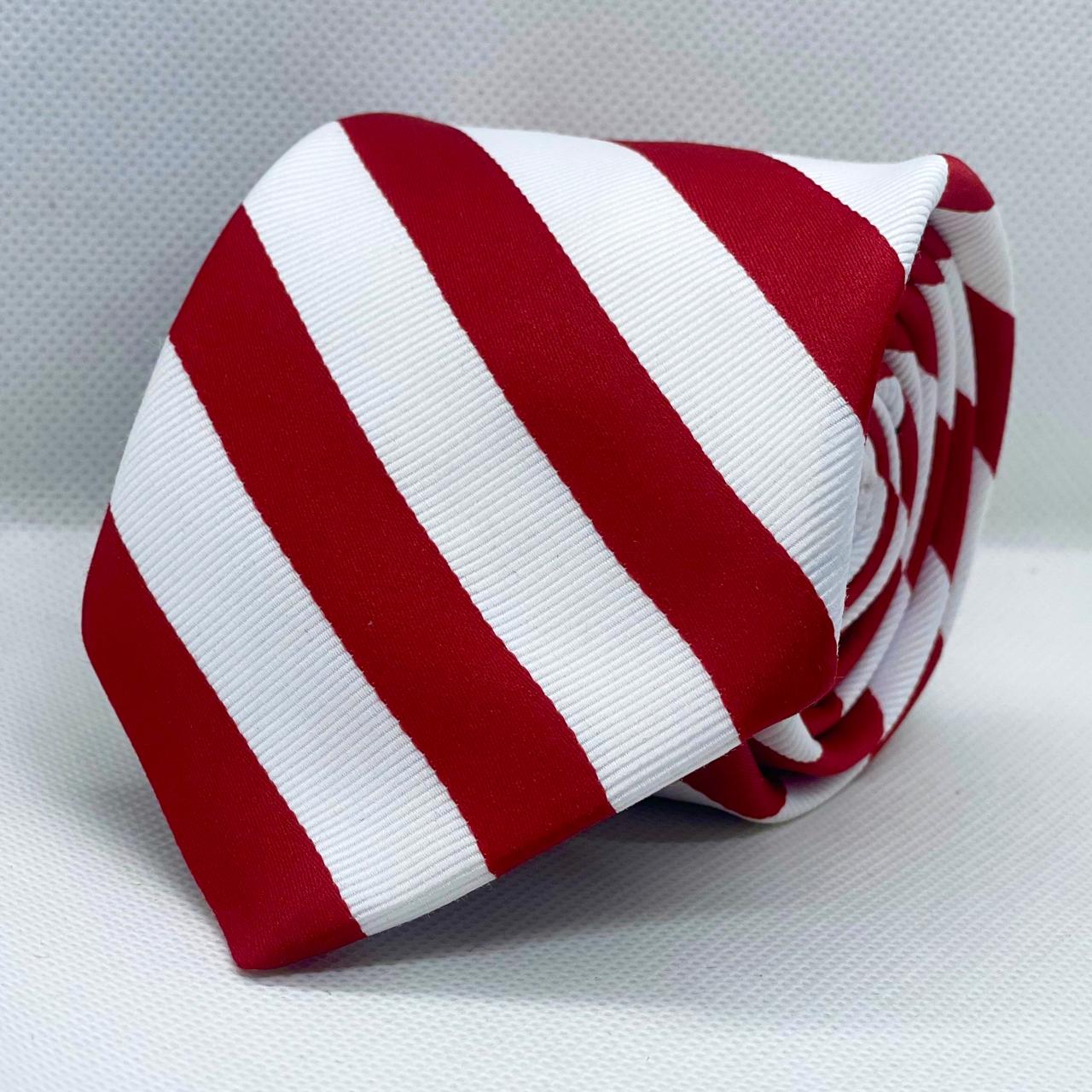 100% Polyester Red & White Striped Vintage Tie
