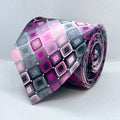 Grey & Pink Geometric Checkered Polyester Tie