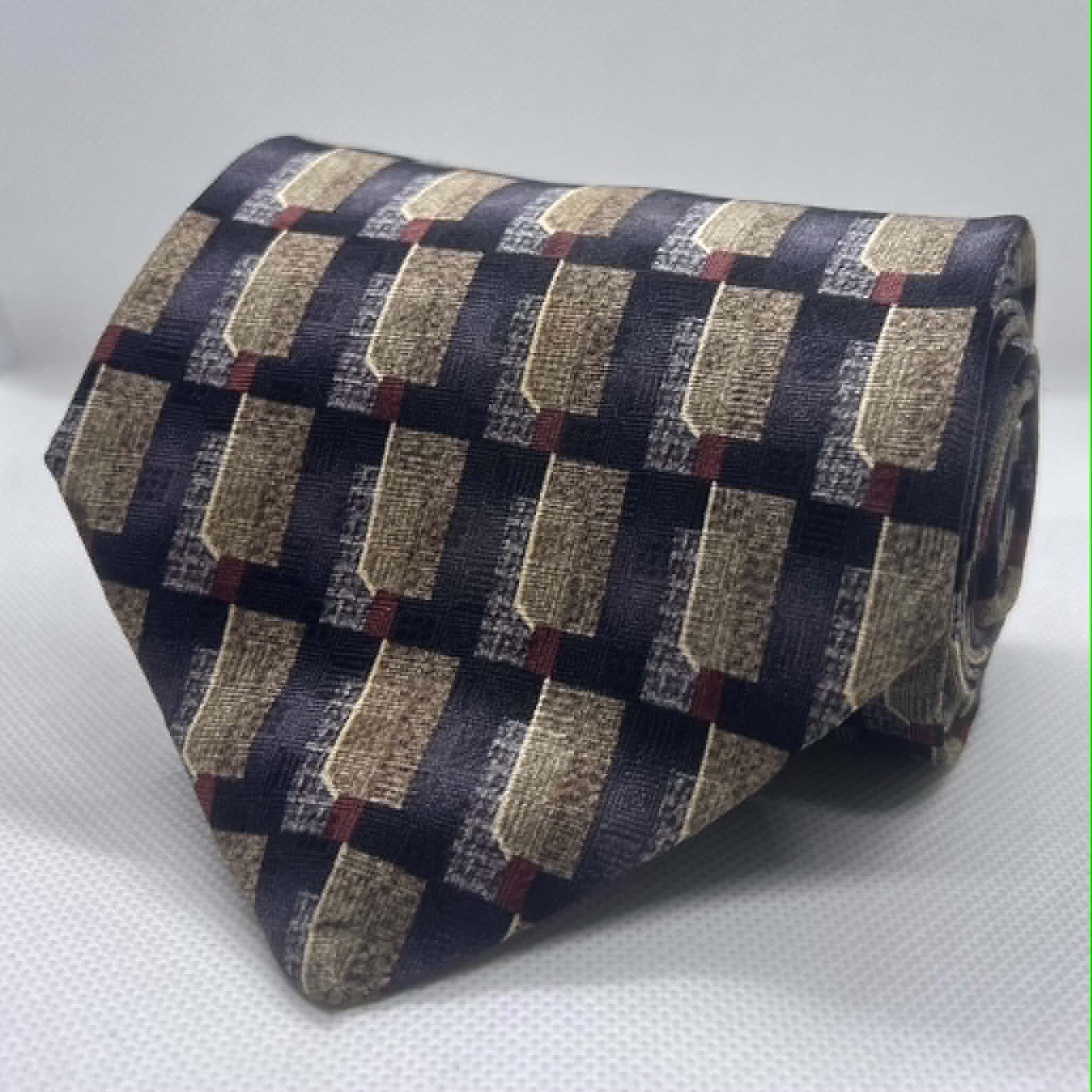 Charcoal Beige Geometric Pattern Broad Tie