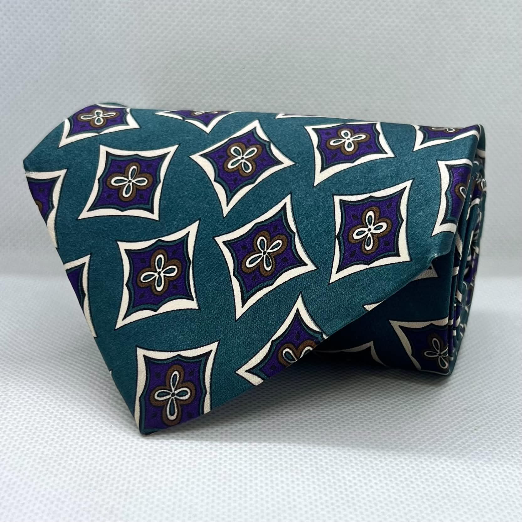 Mint Green Blue Motif Broad Polyester Tie