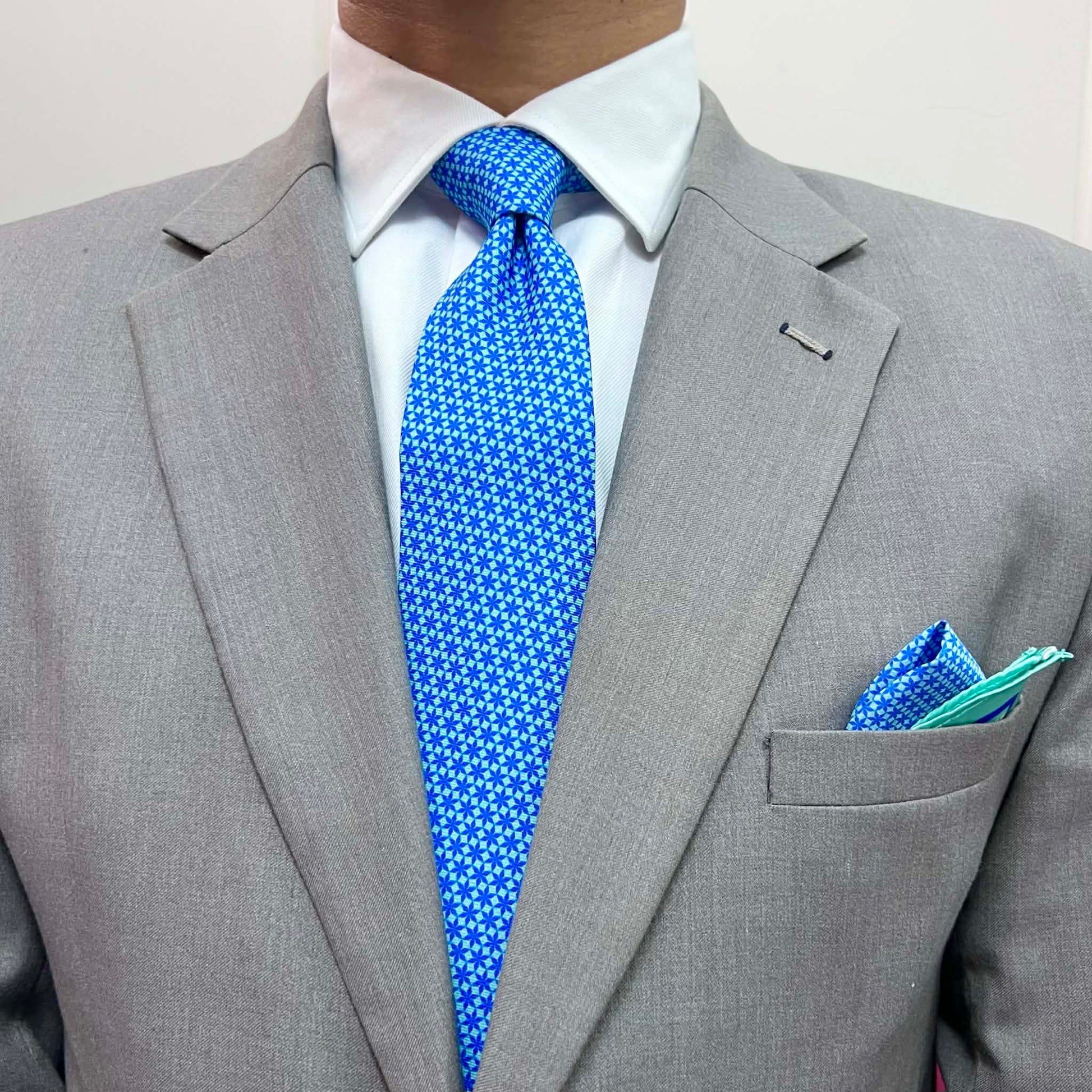 Royal Blue Floral Tie and Pocket Square Set
