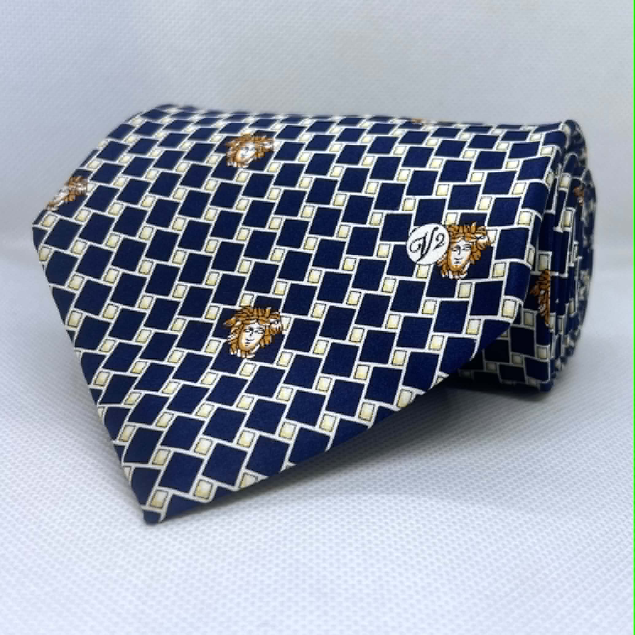 Ivory Base Navy Blue Broad Silk Tie