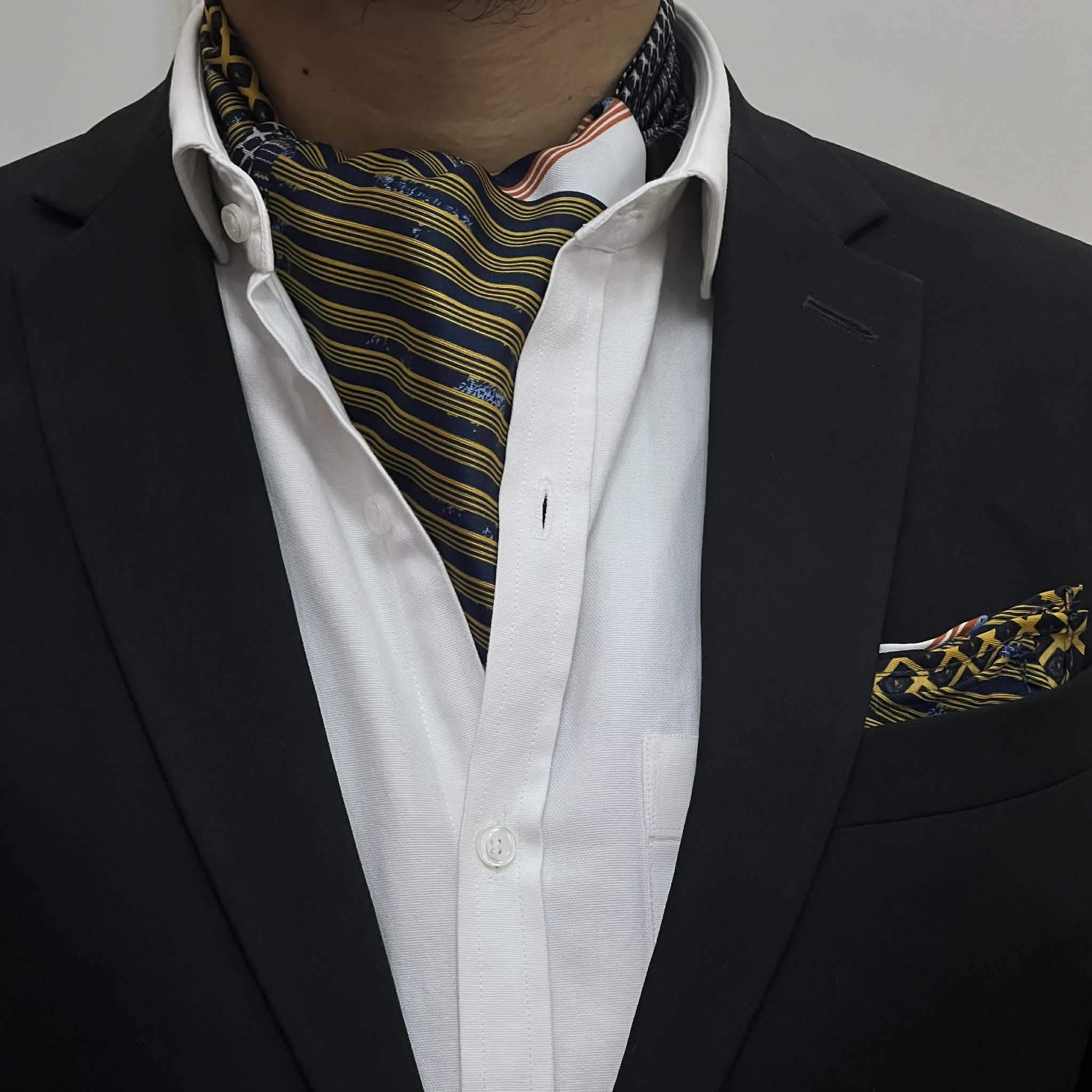 Multicolor Patchwork Cravat and Pocket Square Set