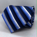Navy Sky Blue Diagonal Stripe Silk Broad Tie