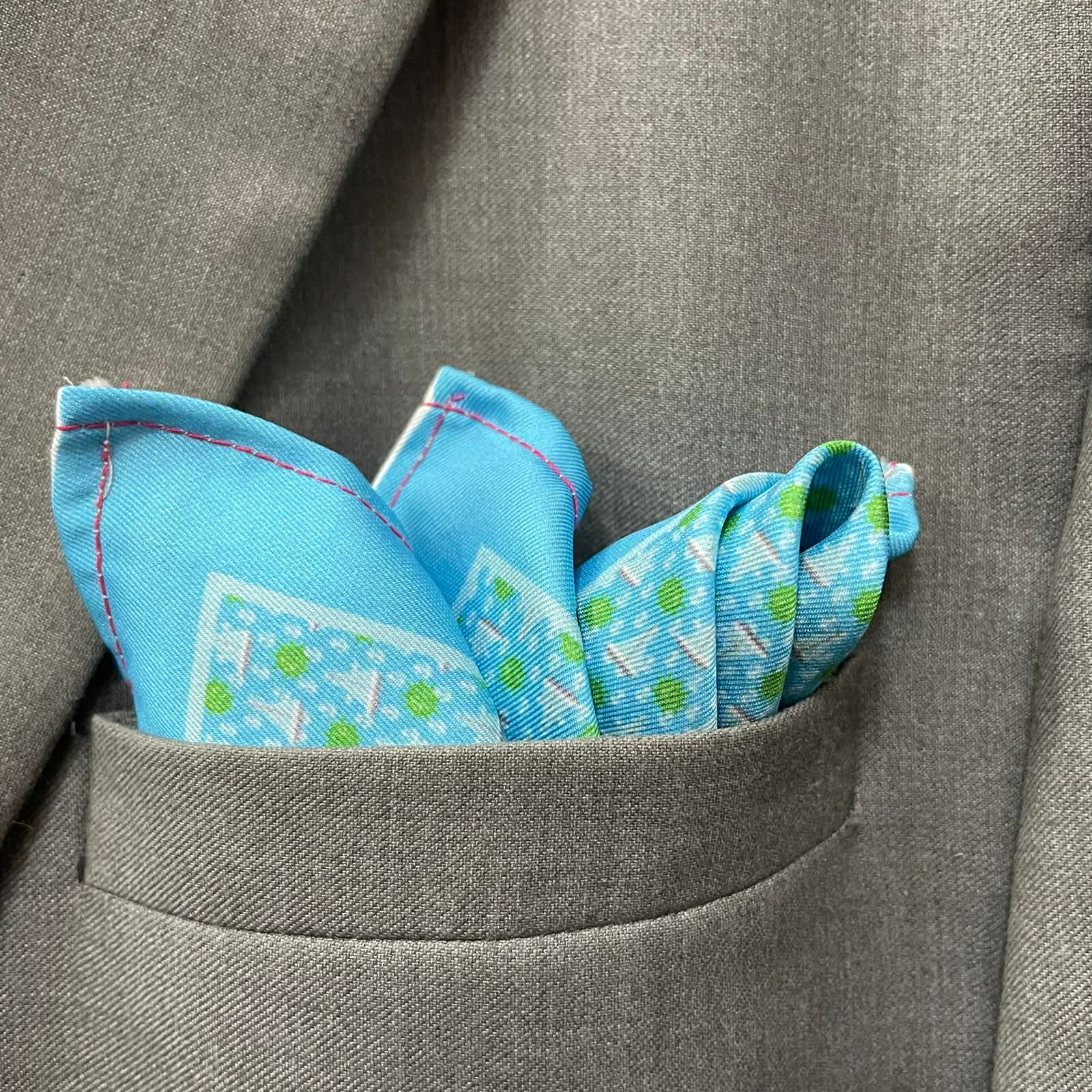 14 by 14 inches Sky Blue “Sailboat Print” Pocket Square