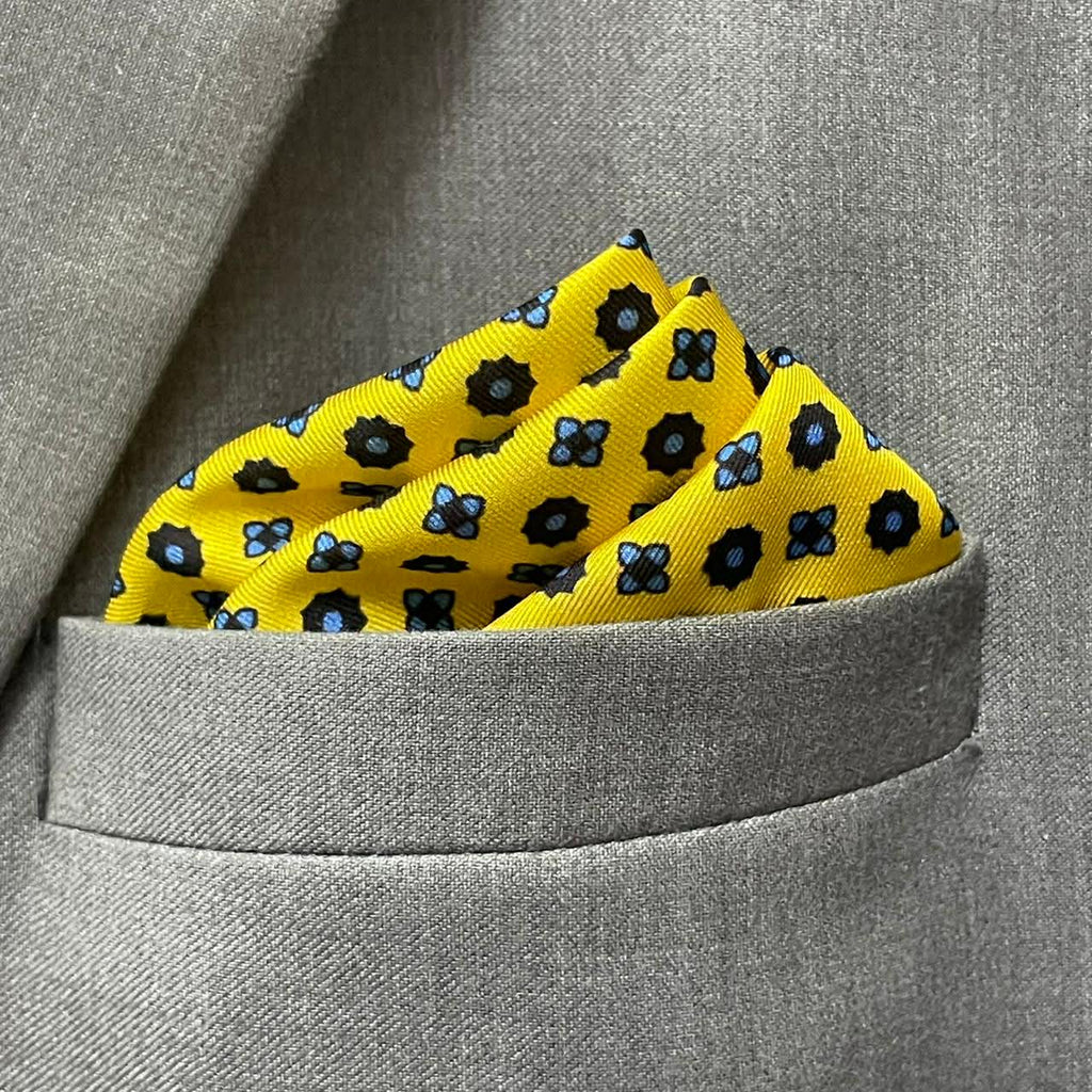 14 by 14 inches Golden Yellow Medallion Floral Pocket Square