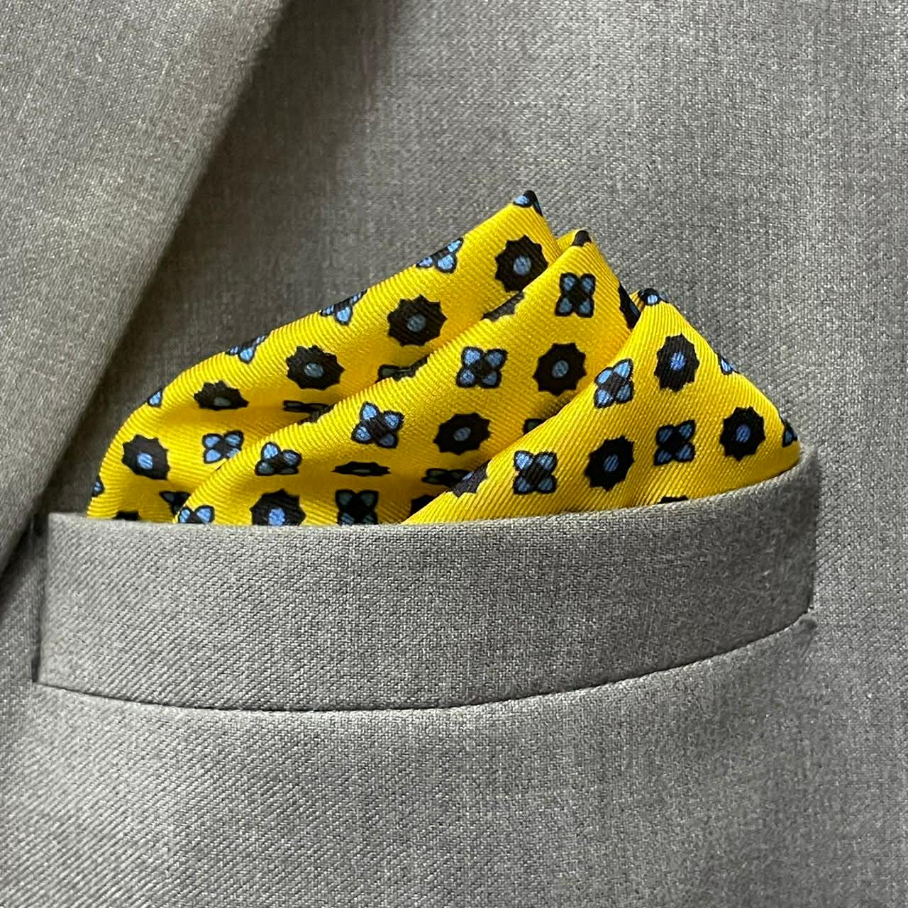 14 by 14 inches Golden Yellow Medallion Floral Pocket Square
